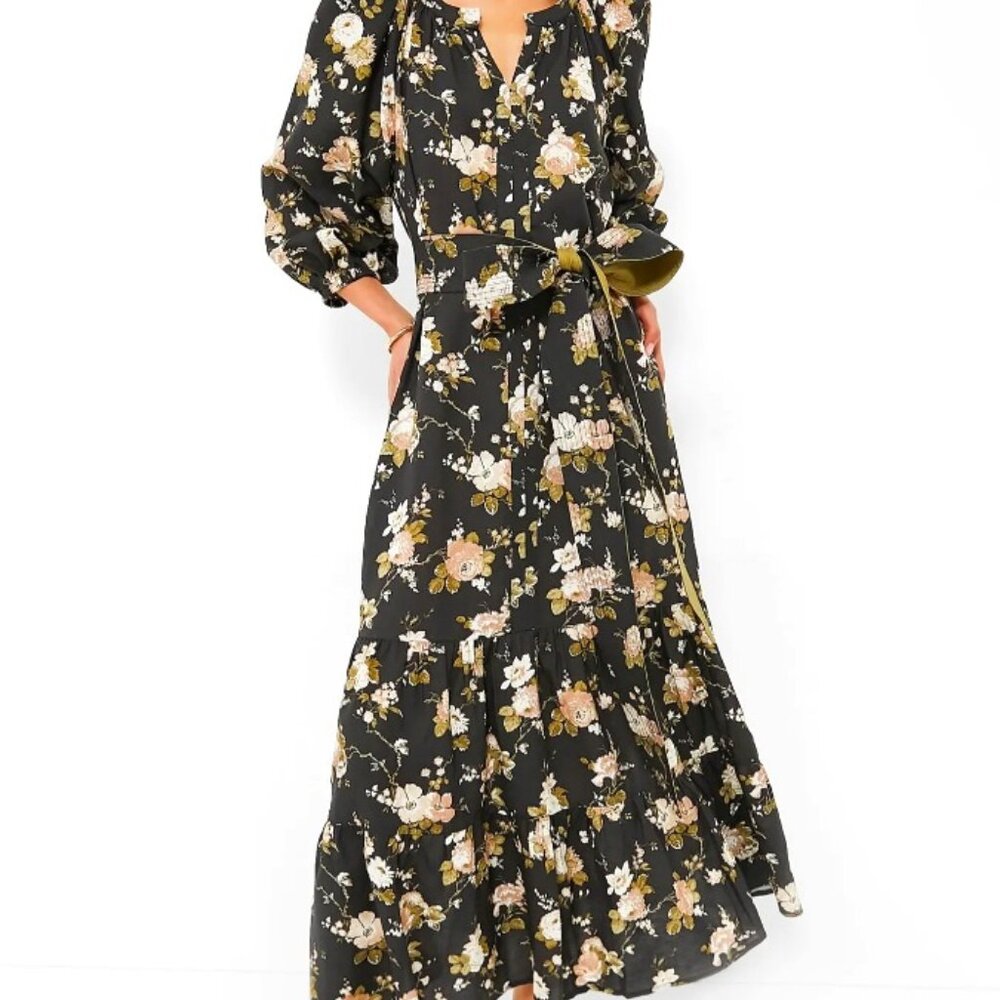TUCKERNUCK Lyles Belted Midi Dress Midnight Garden Flowy Dress